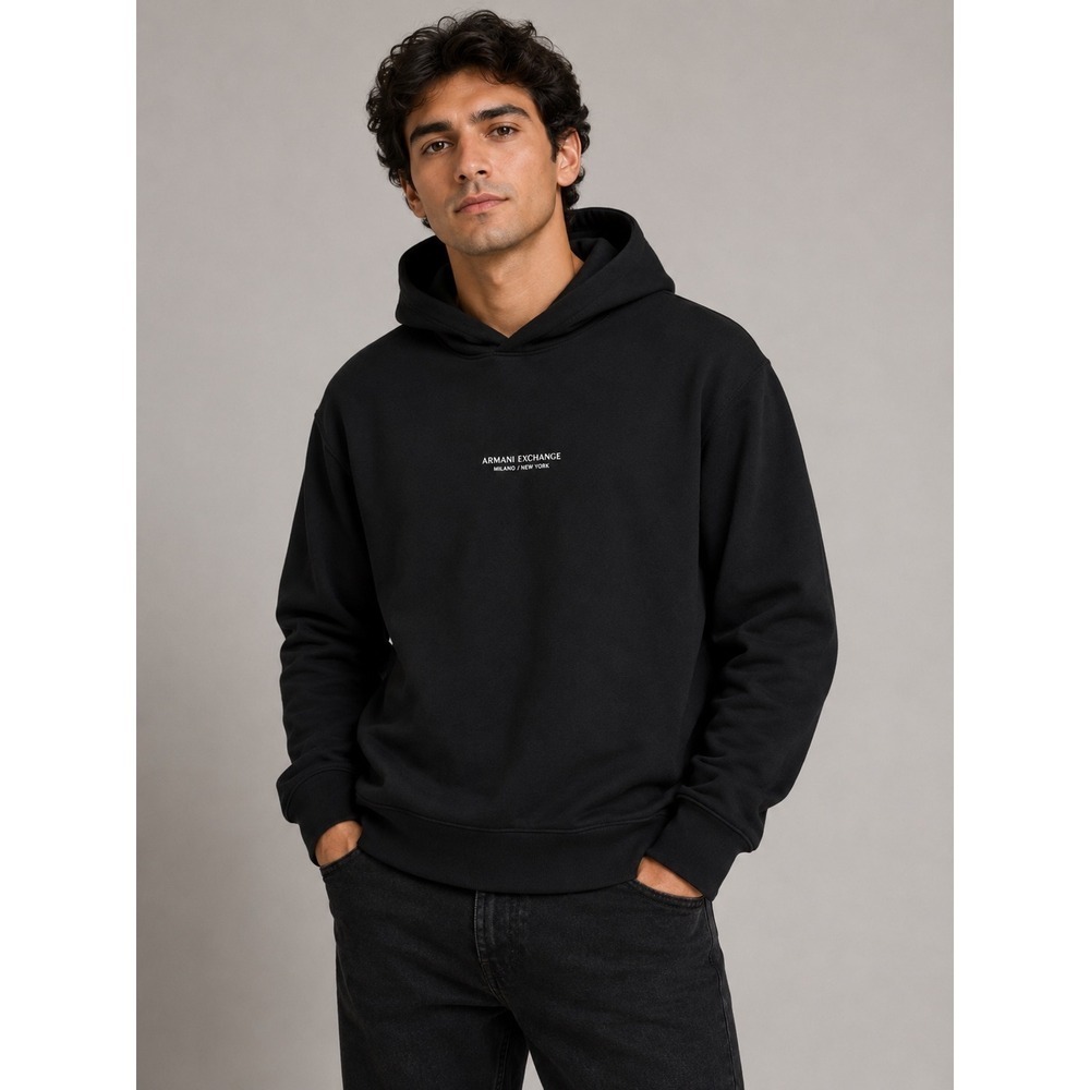 Armani Exchange Mens XL Black Milano New York Logo Graphic Hoodie Sweatshirt